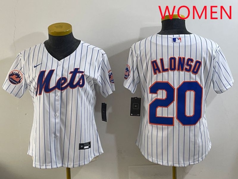 Women New York Mets 20 Alonso White Stripe Game 2025 Nike MLB Jersey style 4